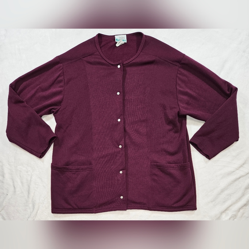 Vintage 80s Kittens Brand Womens Large Plum Purple Snap Button Up Cardigan USA